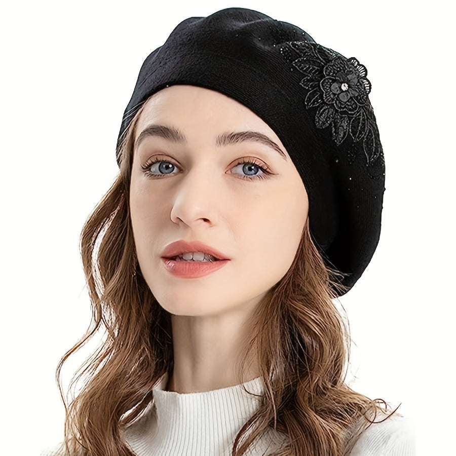 Flower Decor Beret Lightweight Warm Berets Cap Women Gift