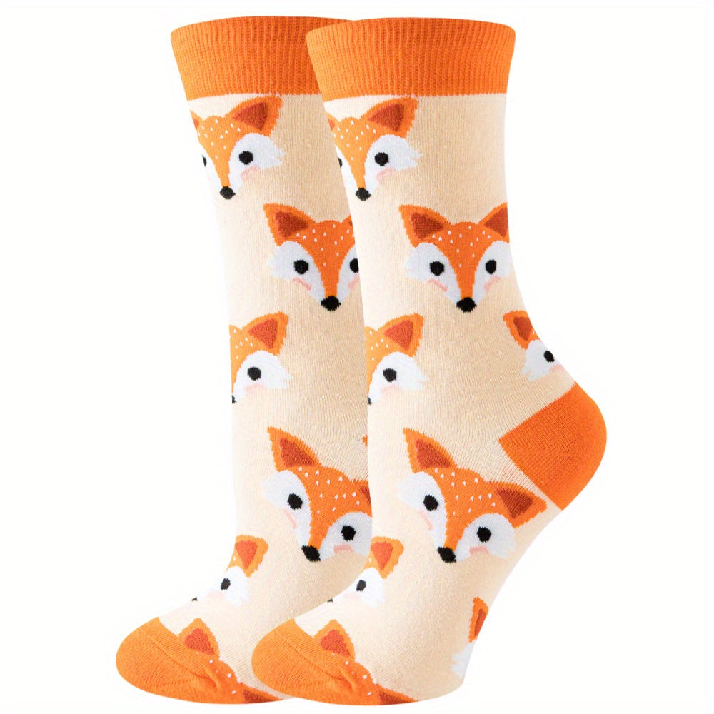 Fox Pattern Socks Comfy & Breathable Mid Tube Women's Stockings