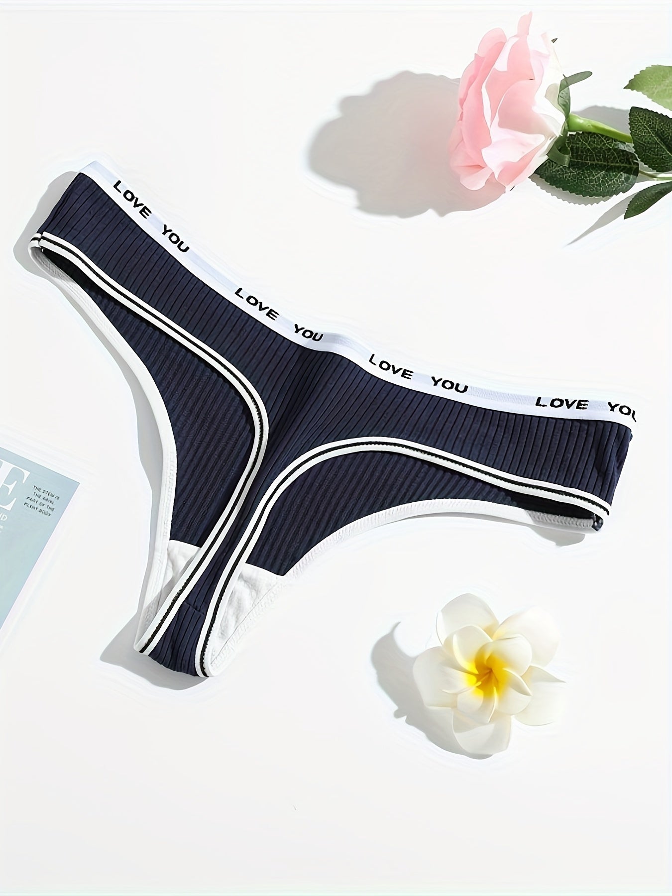 3pcs Letter Print Ribbed Thongs Soft & Comfy Intimates Panties