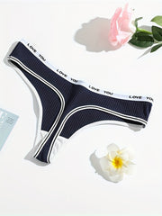 3pcs Letter Print Ribbed Thongs Soft & Comfy Intimates Panties