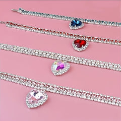 Rhinestone Cat Collar with Heart Pendant Crystal Necklace
