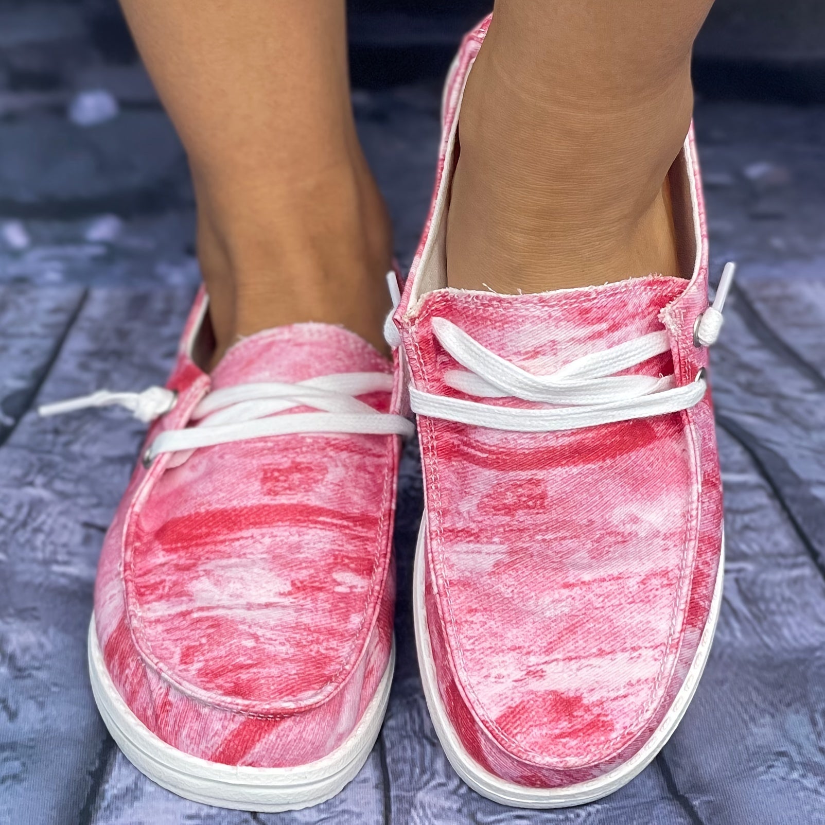 Women's Stylish Tie Dye Pink Boat Shoes Skate Shoes