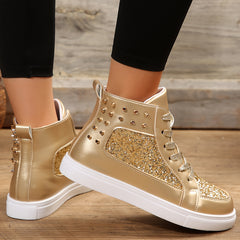 High Top Glitter Skate Shoes Sequins Decor Faux Leather Sneakers