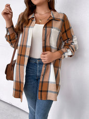 Plaid Print Button Up Long Sleeve Tunic Shirt