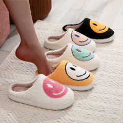 Smile Face Print Plush Slippers Comfortable Indoor Home Slippers