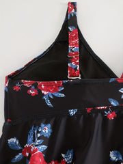 Modest Tankini Set - Floral Print Tie Front Cami Top & Boys