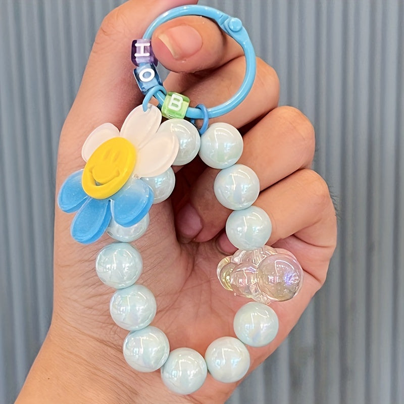 Colorful Flower Pendant Keychain Bracelet Beaded Keychain