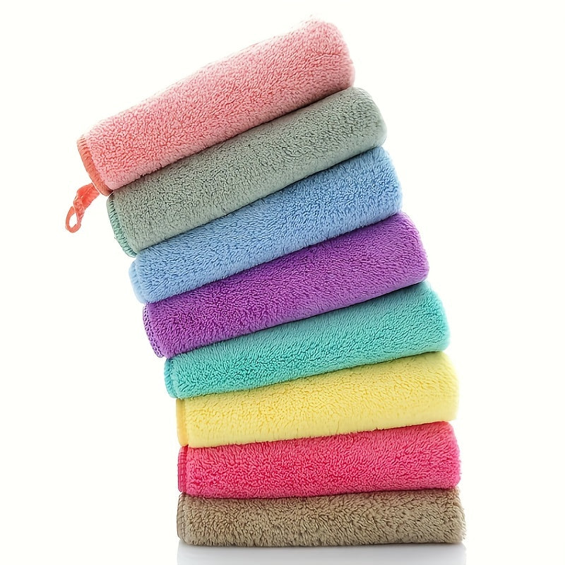 1pc Coral Fleece Washcloth Solid Cleaning Cloth Plain Rag Soft Absorbent Towel