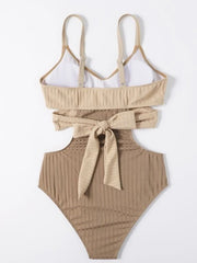 Beige Criss Cross One Piece Swimsuit
