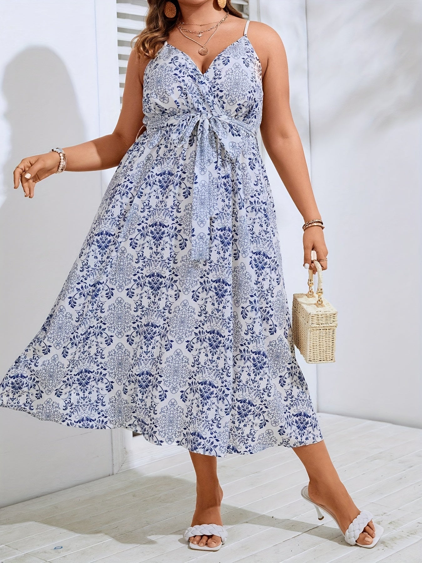 Backless V Neck Cami Dress with Belt