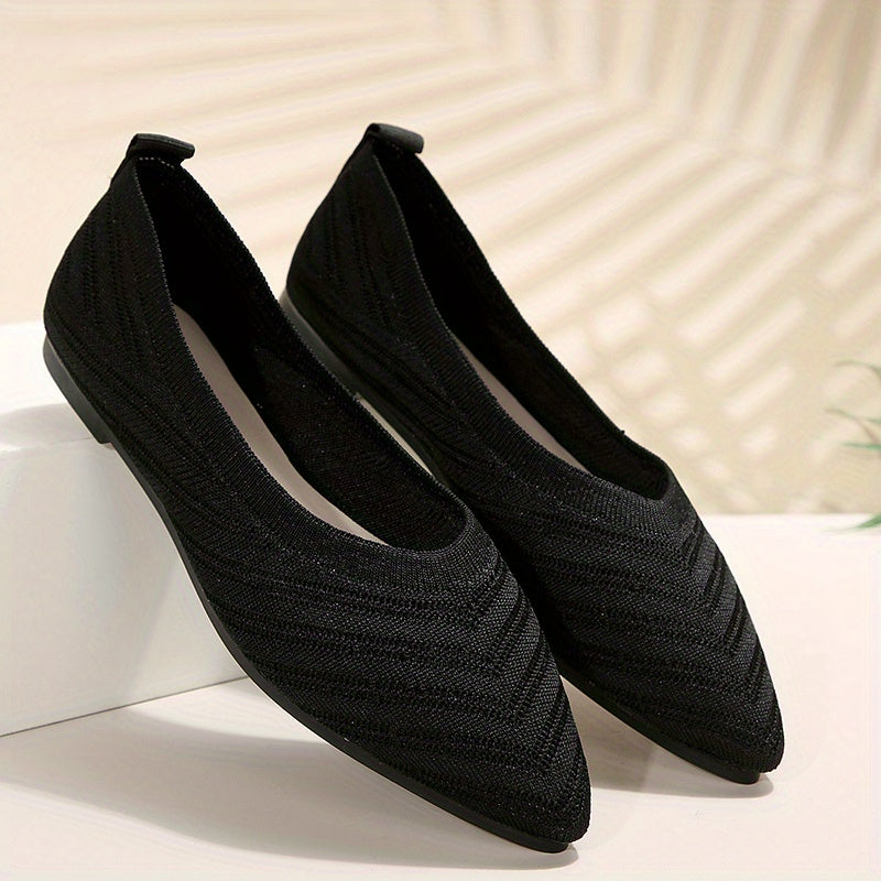 Women's Knit Pointed Toe Ballet Flats Soft Sole Slip On Shoes