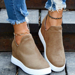 Women's Casual Wedge Loafers Round Toe Height Increasing Slip On Shoes