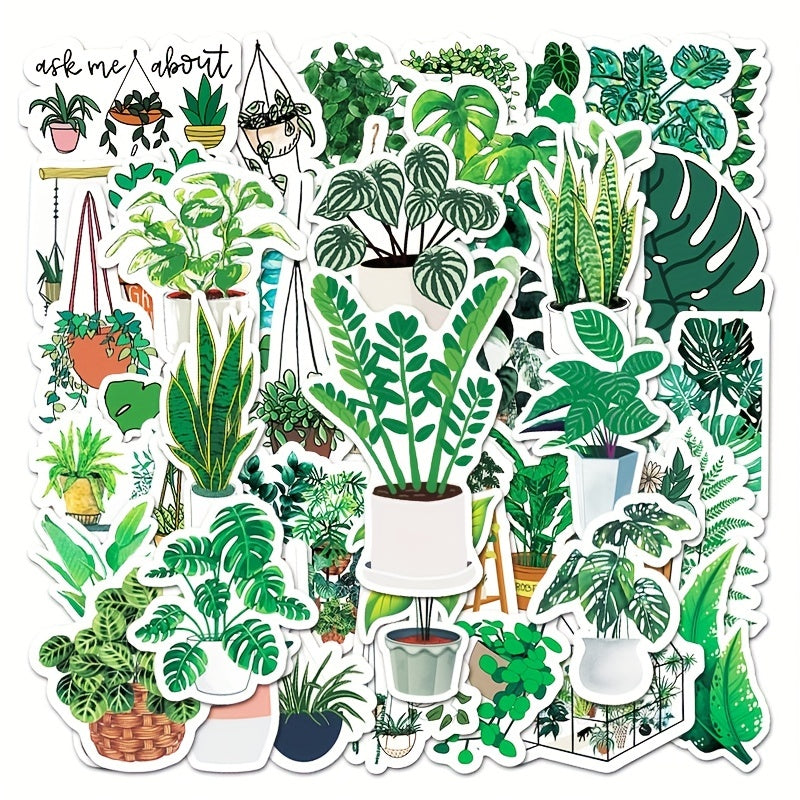 50pcs Cartoon Green Plants Plant Stickers DIY Laptop Stationery Box Waterproof