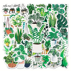 50pcs Cartoon Green Plants Plant Stickers DIY Laptop Stationery Box Waterproof
