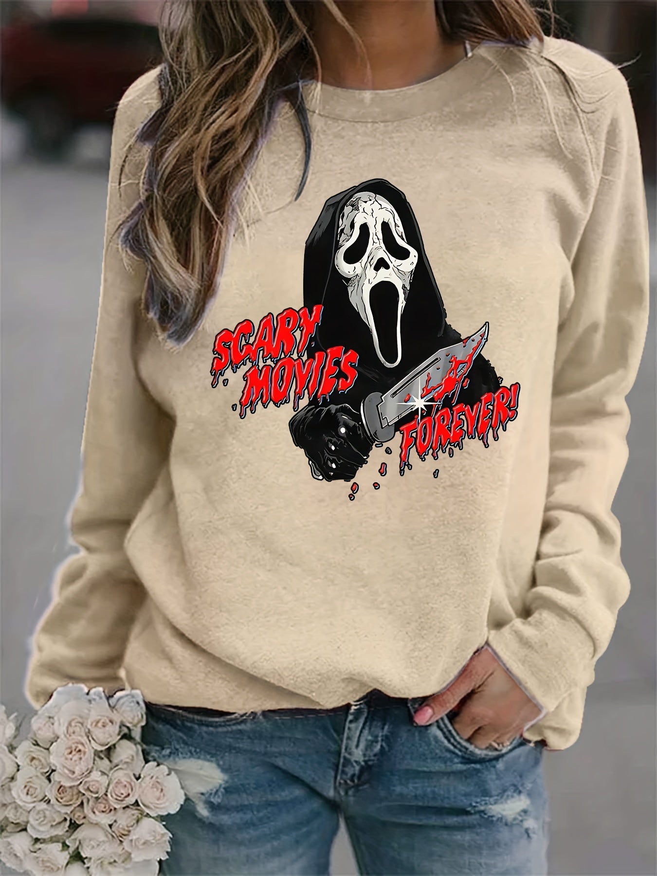 Scary Movies Print Crew Neck Sweatshirt