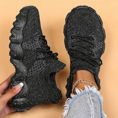 Women's Lightweight Woven Sneakers Breathable Lace Up Running Shoes