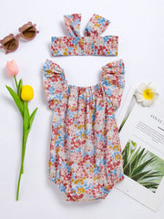 Newborn Infant Floral Romper Bodysuit & Headband for Baby Girls