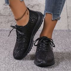 Sequins Decor Glitter Casual Walking Shoes Lightweight Lace Up Running Shoes