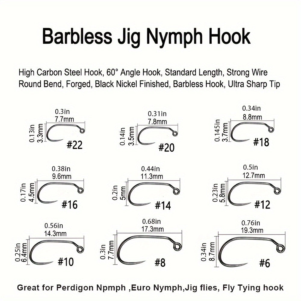 50pcs 60° Barbless Jig Hook High Carbon Steel Hooks For Perdigon Nymph Fly Tyin