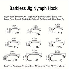 50pcs 60° Barbless Jig Hook High Carbon Steel Hooks For Perdigon Nymph Fly Tyin