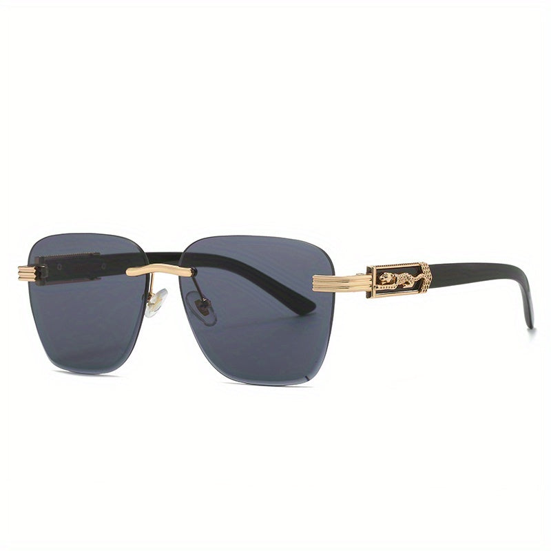 Ombre Lens Rimless Sunglasses Metal Leopard Decor UV400