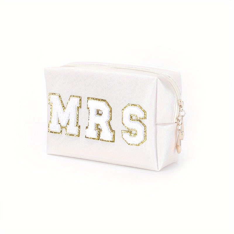 Chenille Patch Cosmetic Toiletry Bag with Zipper Pouch