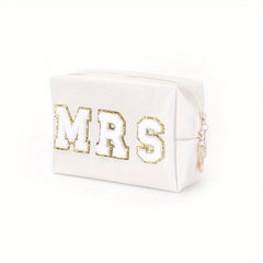 Chenille Patch Cosmetic Toiletry Bag with Zipper Pouch