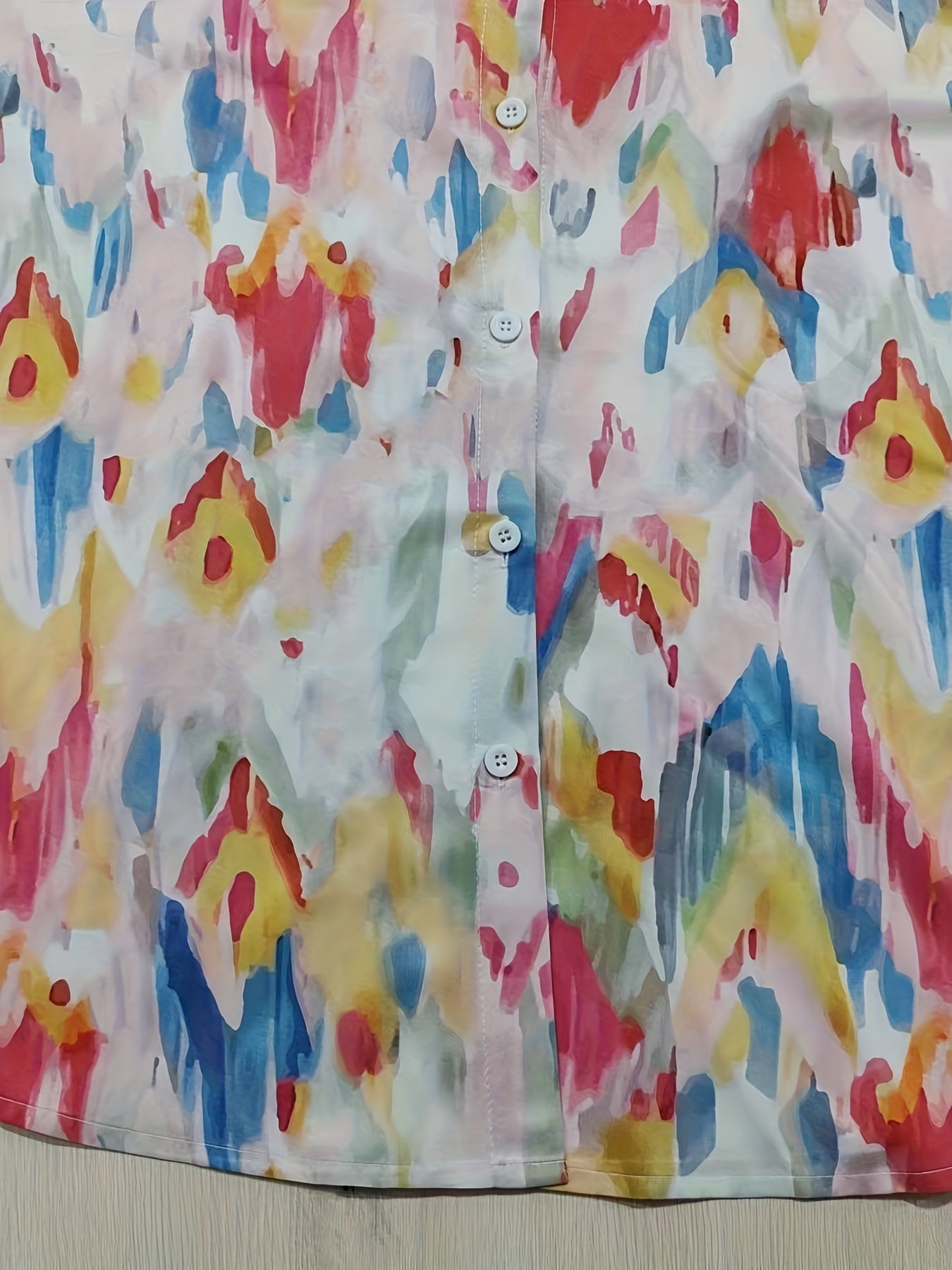 Painting Print Button Up Long Sleeve Top