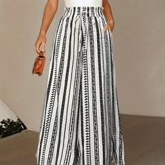 Striped Wide Leg Pants Paper Bag Waist