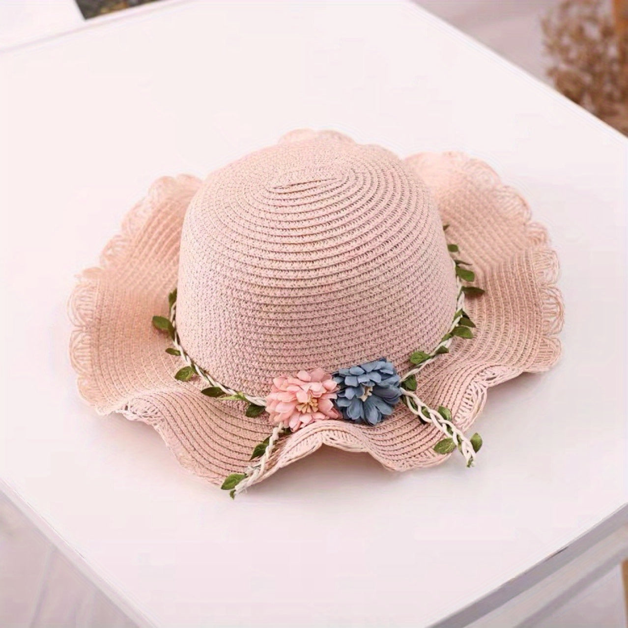 Kids' Straw Sun Hat & Bag Set Floral Lace Trim Beach Hat Summer Outdoor Hat