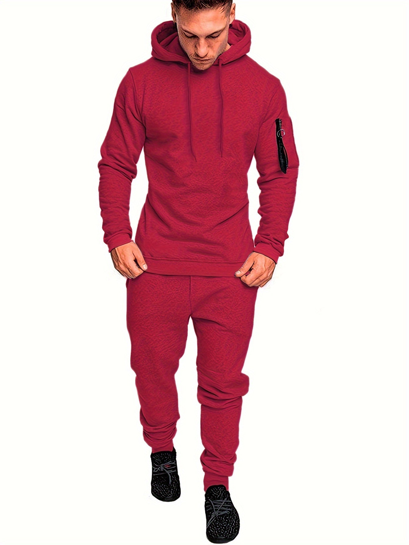 2pcs Men's Running Outfits Hooded Stretch Tops With Pants