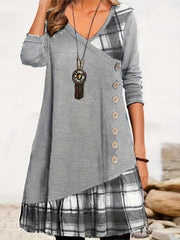 Plaid Print V Neck Dress