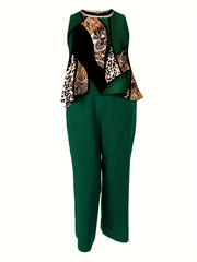Women's Plus Colorblock Leopard & Paisley Print Tank Top & Wide Leg Pants Set