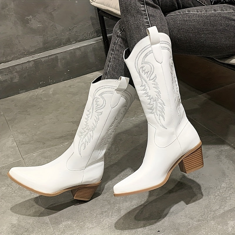 Women's Chunky Heeled Western Boots Embroidered Cowgirl Boots
