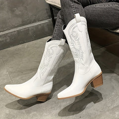 Women's Chunky Heeled Western Boots Embroidered Cowgirl Boots