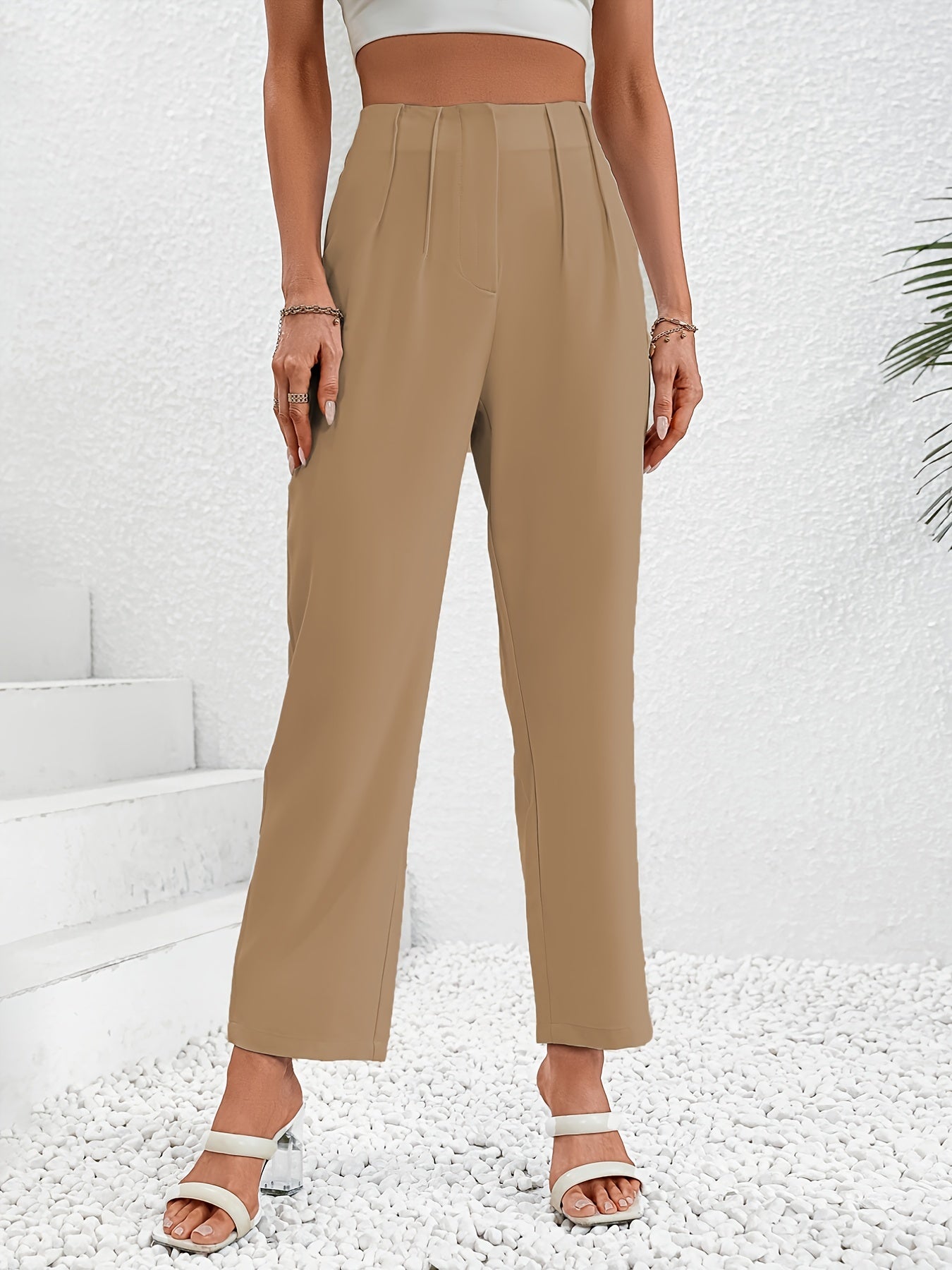 Ruched Wide Leg Pants High Waist Solid Work Office Pants