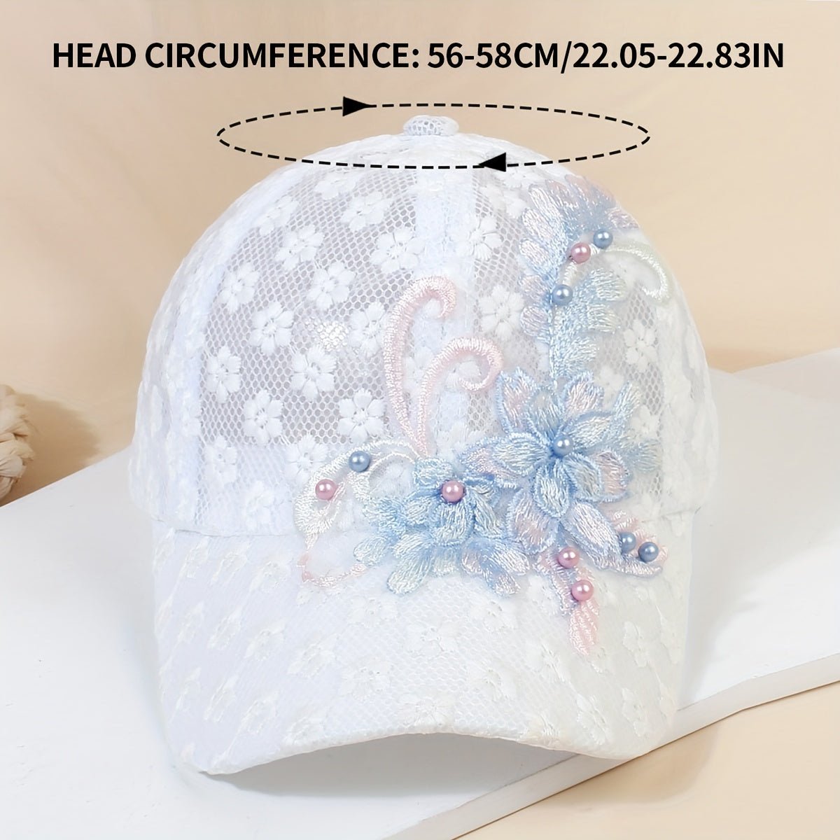 Flower Embroidery Baseball Cap Faux Pearl Decor Sports Hats