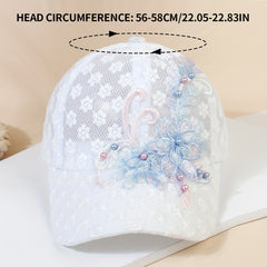 Flower Embroidery Baseball Cap Faux Pearl Decor Sports Hats