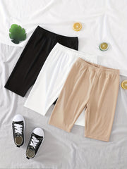 3pcs Girl's Solid Color Yoga Legging Biker Shorts