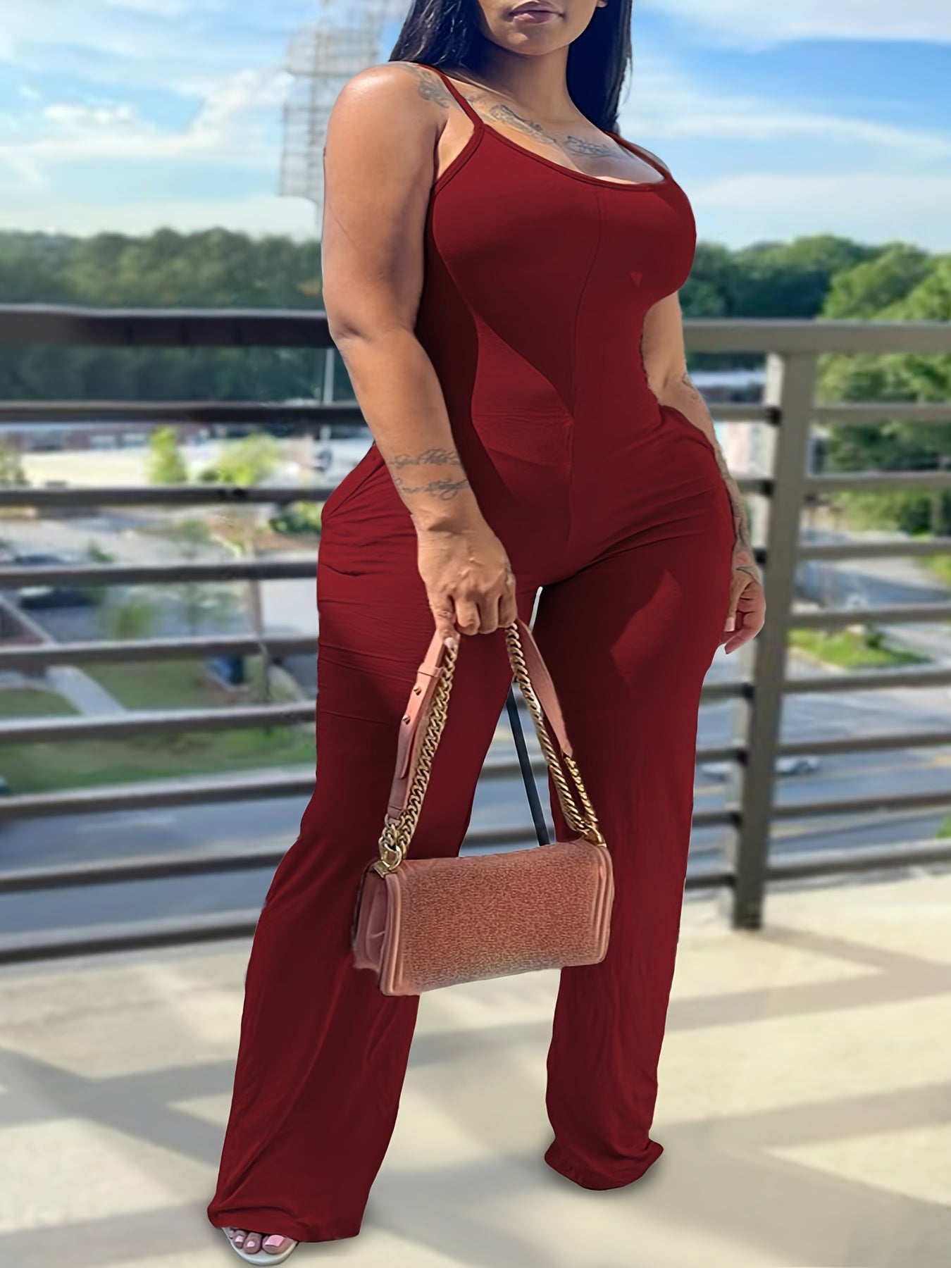 Casual Cami Jumpsuit Women's Plus Solid