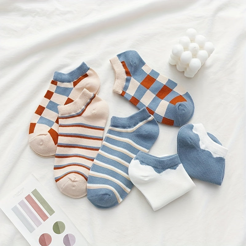 Plaid & Stripe Ankle Socks Soft & Lightweight All match Socks Women's Stockings