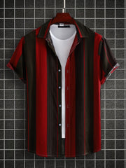 Men's Casual Red Stripe Short Sleeve Shirt Hawaiian Style