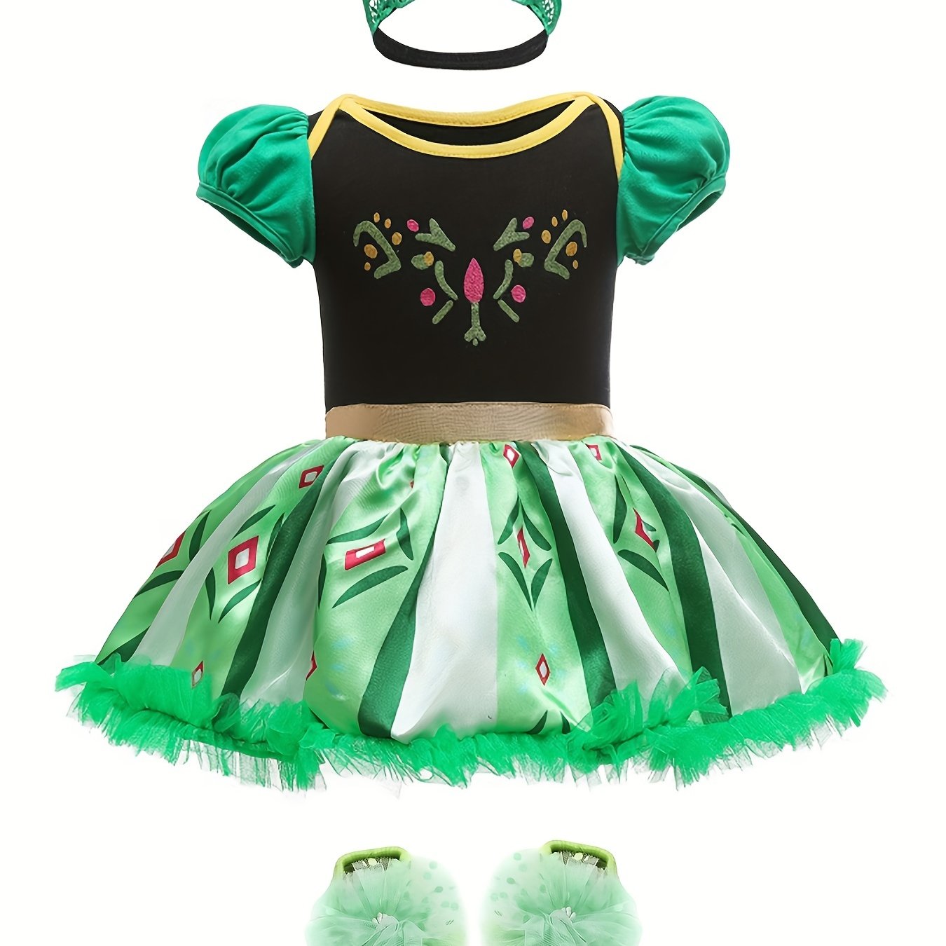 3pc Baby Girls Mesh Princess Dress & Headband & Shoes Costume For Halloween