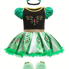 3pc Baby Girls Mesh Princess Dress & Headband & Shoes Costume For Halloween