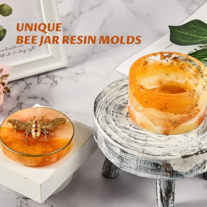 Honeycomb Bee Pattern Jars Silicone Molds With Lid Resin Jar Molds
