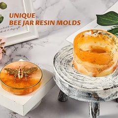 Honeycomb Bee Pattern Jars Silicone Molds With Lid Resin Jar Molds