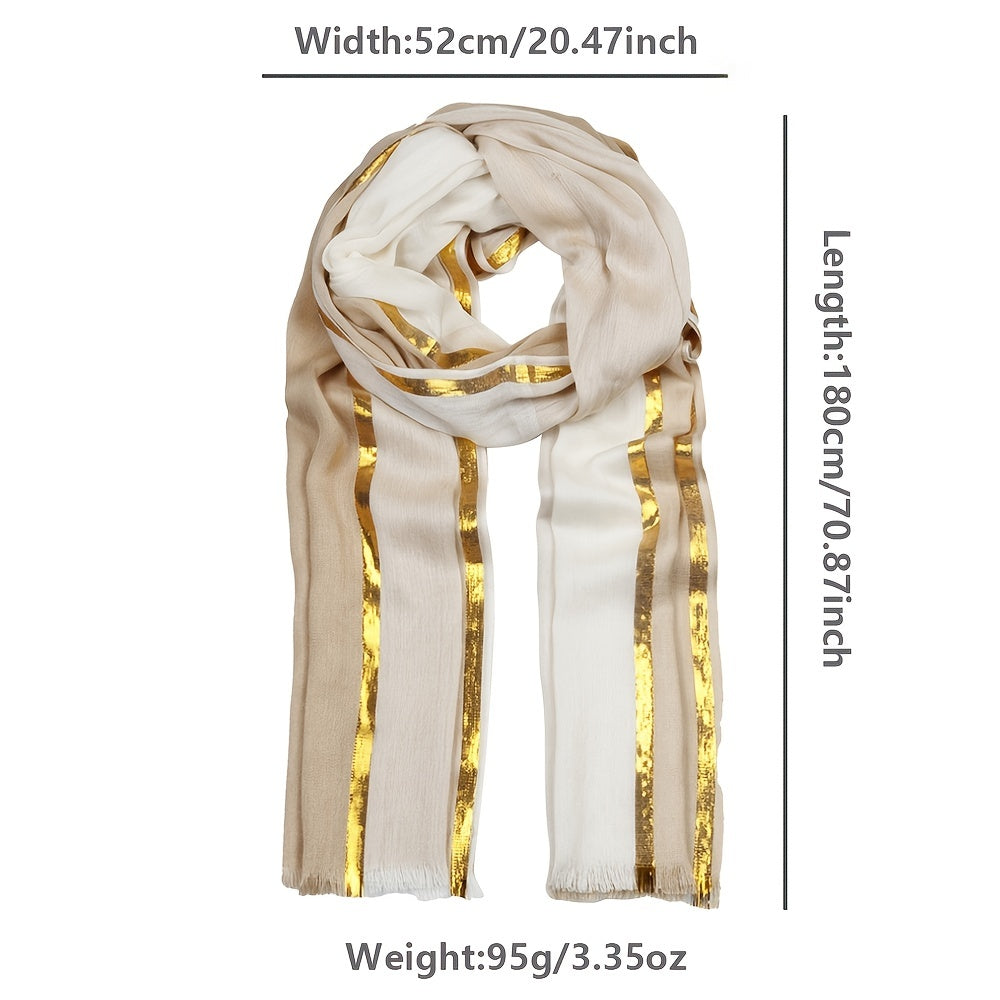 Rayon Casual Scarf Solid Golden & Silver Stripe Tassel Headwrap