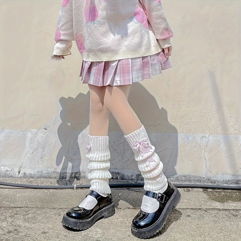 Solid Cross Strap Leg Warmers Knee High Socks Stockings