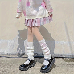 Solid Cross Strap Leg Warmers Knee High Socks Stockings