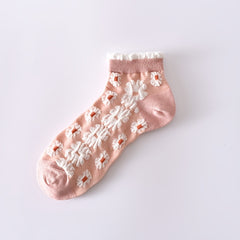 7 Pairs Flowers Bubble Crew Socks Lightweight & Comfy Ankle Socks